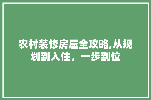 农村装修房屋全攻略,从规划到入住，一步到位