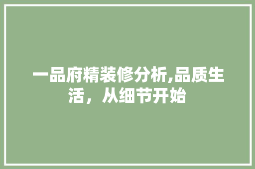 一品府精装修分析,品质生活，从细节开始 一品府精装修分析,品质生活，从细节开始 MI家装修经验