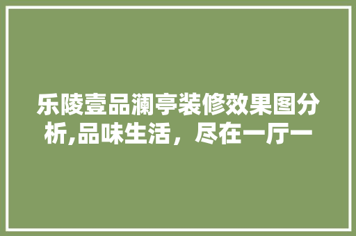 乐陵壹品澜亭装修效果图分析,品味生活，尽在一厅一室(乐陵壹品兰亭负责人)
