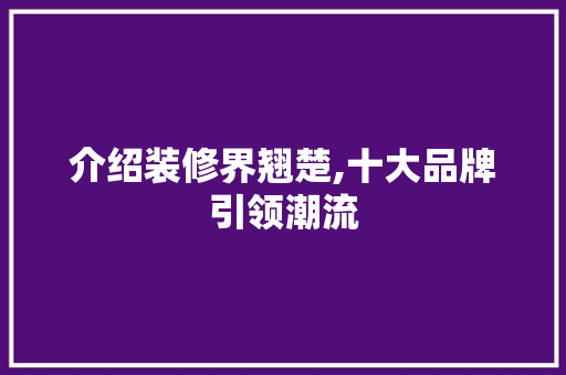 介绍装修界翘楚,十大品牌引领潮流