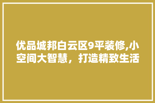 优品城邦白云区9平装修,小空间大智慧，打造精致生活