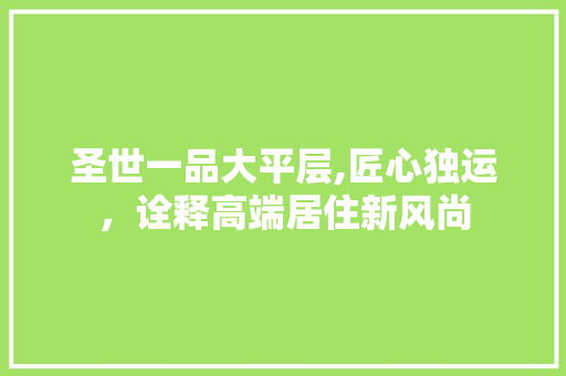 圣世一品大平层,匠心独运，诠释高端居住新风尚
