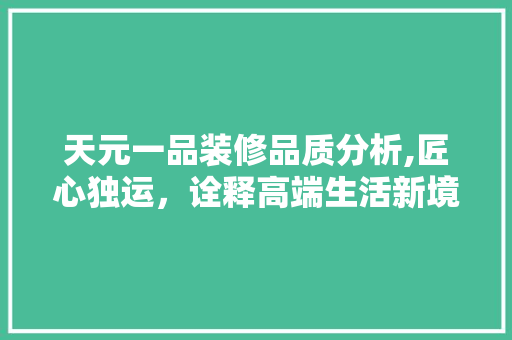 天元一品装修品质分析,匠心独运，诠释高端生活新境界