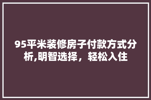 95平米装修房子付款方式分析,明智选择，轻松入住