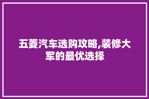 五菱汽车选购攻略,装修大军的最优选择 五菱汽车选购攻略,装修大军的最优选择 MI家设计百科