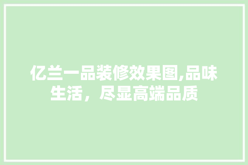 亿兰一品装修效果图,品味生活，尽显高端品质(亿兰智能家居怎么样)