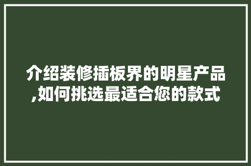 介绍装修插板界的明星产品,如何挑选最适合您的款式