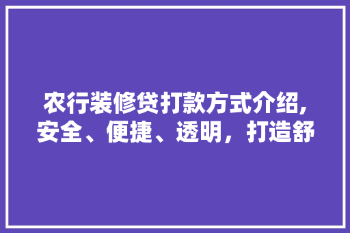 农行装修贷打款方式介绍,安全、便捷、透明，打造舒适家居生活