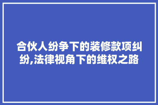 合伙人纷争下的装修款项纠纷,法律视角下的维权之路