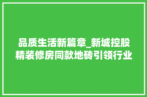 品质生活新篇章_新城控股精装修房同款地砖引领行业潮流