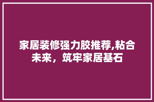 家居装修强力胶推荐,粘合未来，筑牢家居基石