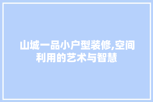 山城一品小户型装修,空间利用的艺术与智慧