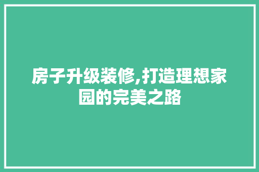 房子升级装修,打造理想家园的完美之路