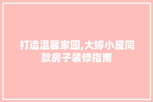 打造温馨家园,大婷小屋同款房子装修指南(大婷小屋的房子外观)