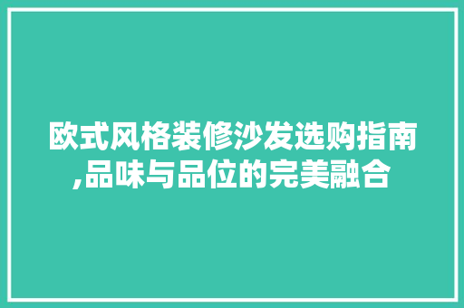 欧式风格装修沙发选购指南,品味与品位的完美融合(欧式风格沙发哪个品牌好)