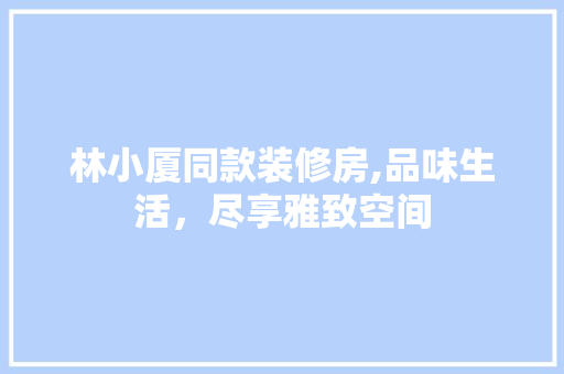 林小厦同款装修房,品味生活，尽享雅致空间(林小宅百科)