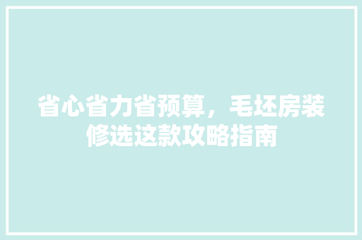 省心省力省预算，毛坯房装修选这款攻略指南 省心省力省预算，毛坯房装修选这款攻略指南 MI家公司推荐